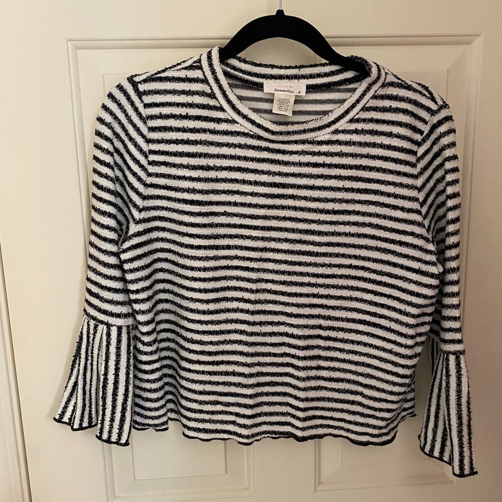 White and black striped flowy sweater (medium)